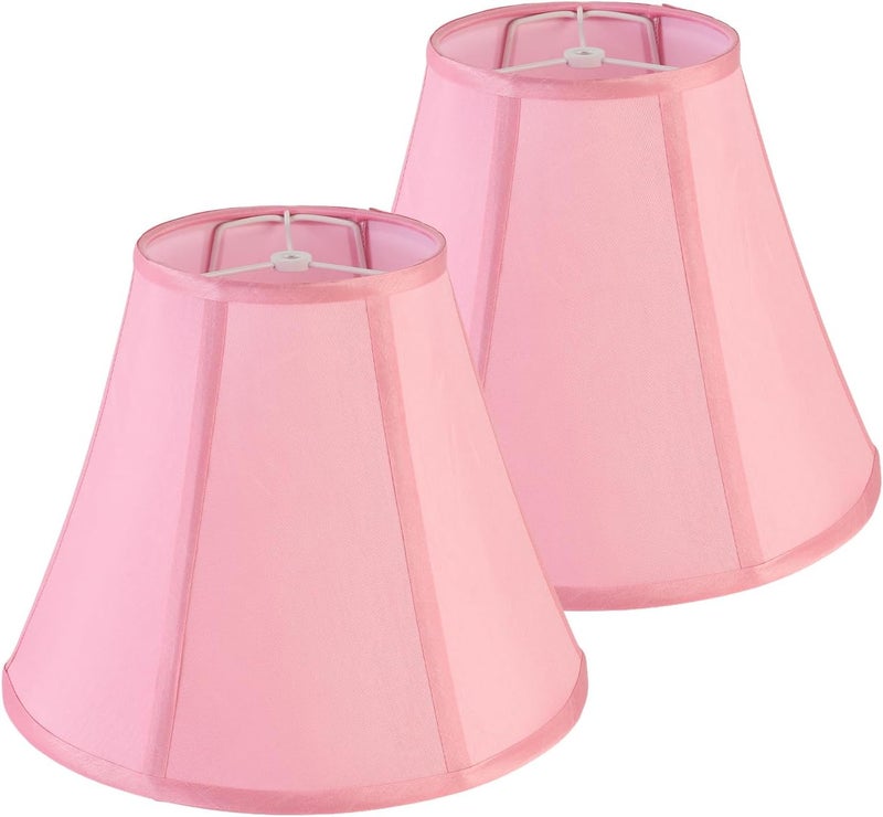JERHOUS 2 Pcs Pink Lamp Shades Rayon Silk Bell Lampshade 6.7``Top x 13``Bottom x 10``High(Spider) Vintage Medium Lampshade for Table & Bedside Lamp - Easy Assemble - Image 1